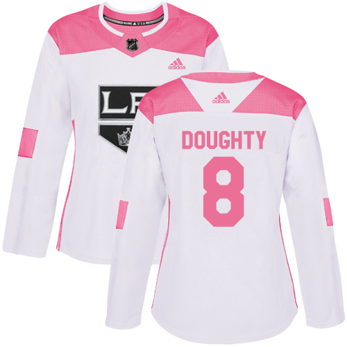 Adidas Kings #8 Drew Doughty White/Pink Authentic Fashion Women's Stitched NHL Jersey